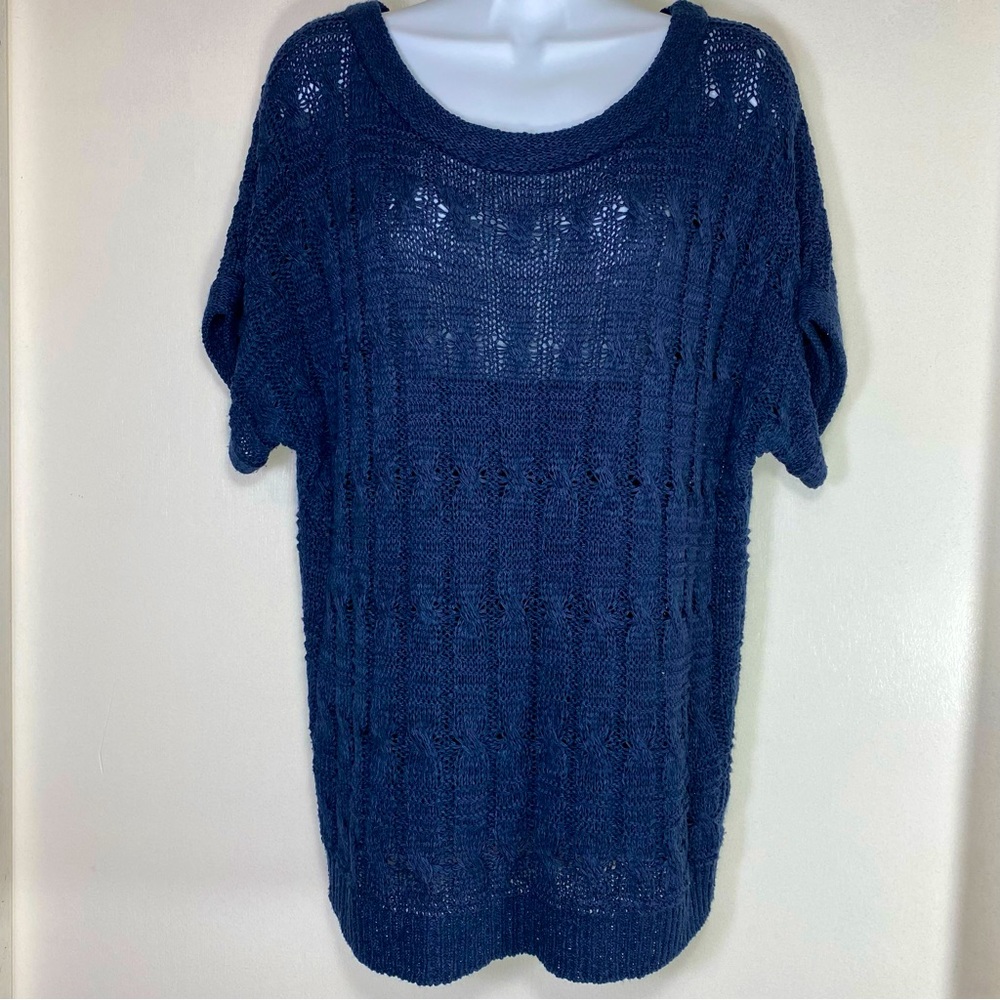 Joseph A Knit Navy Blue Short Sleeve Ribbed Crew Neck Women’s Tops, L